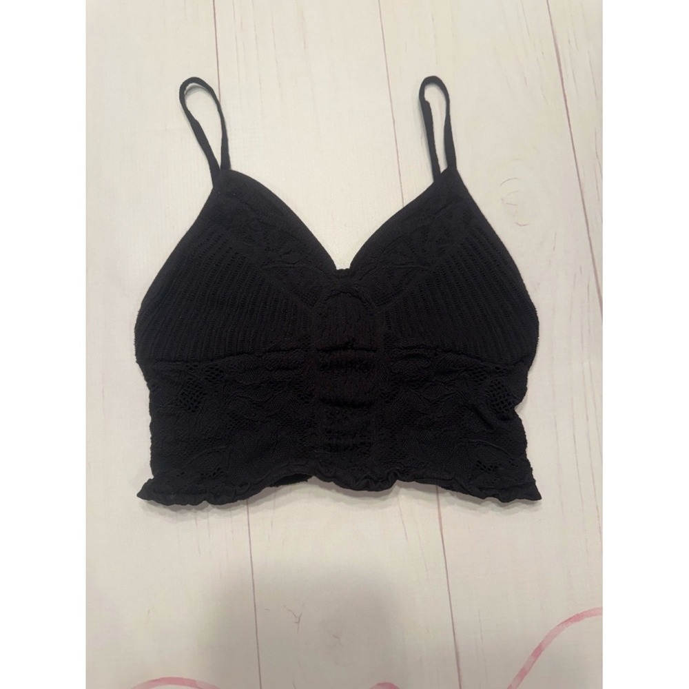 Free People Intimately Sweetheart Seamless Brami Black V-Neck Crop Top M/L